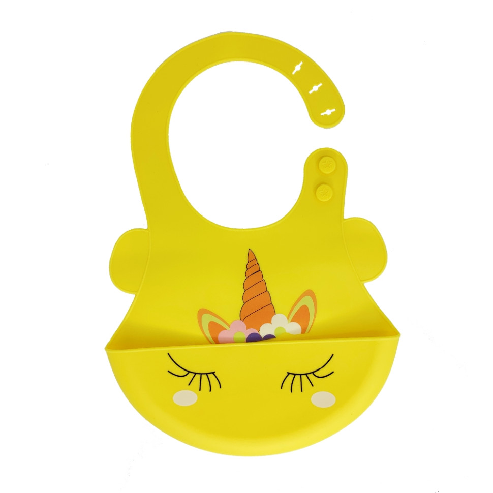 Слюнявчик силіконовий Єдиноріг Mega Zayka MGZ-0615(Yellow) з кишенею