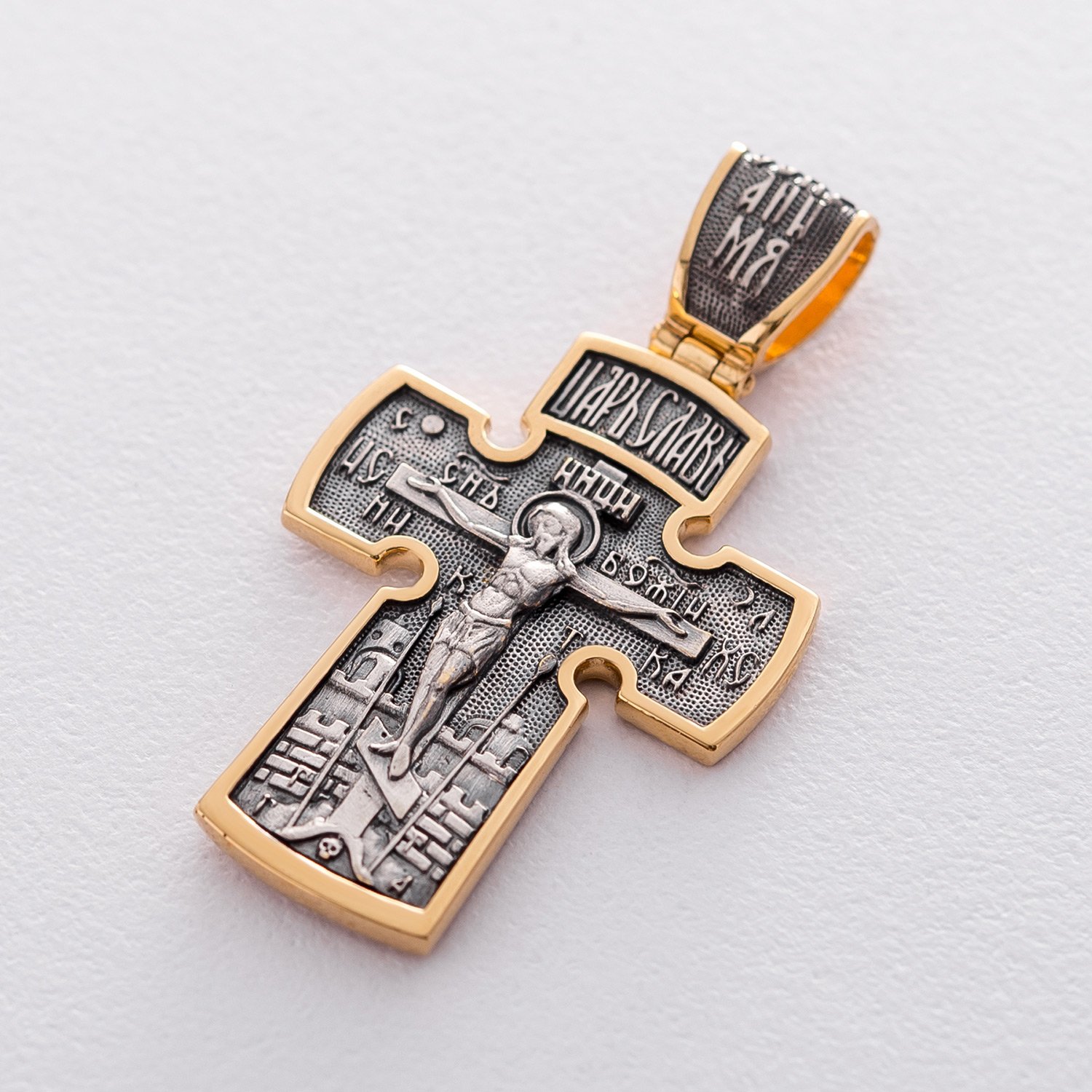 Срібний хрест із позолотою ''Розп'яття. Архангел Михайло.'' 132504 Онікс