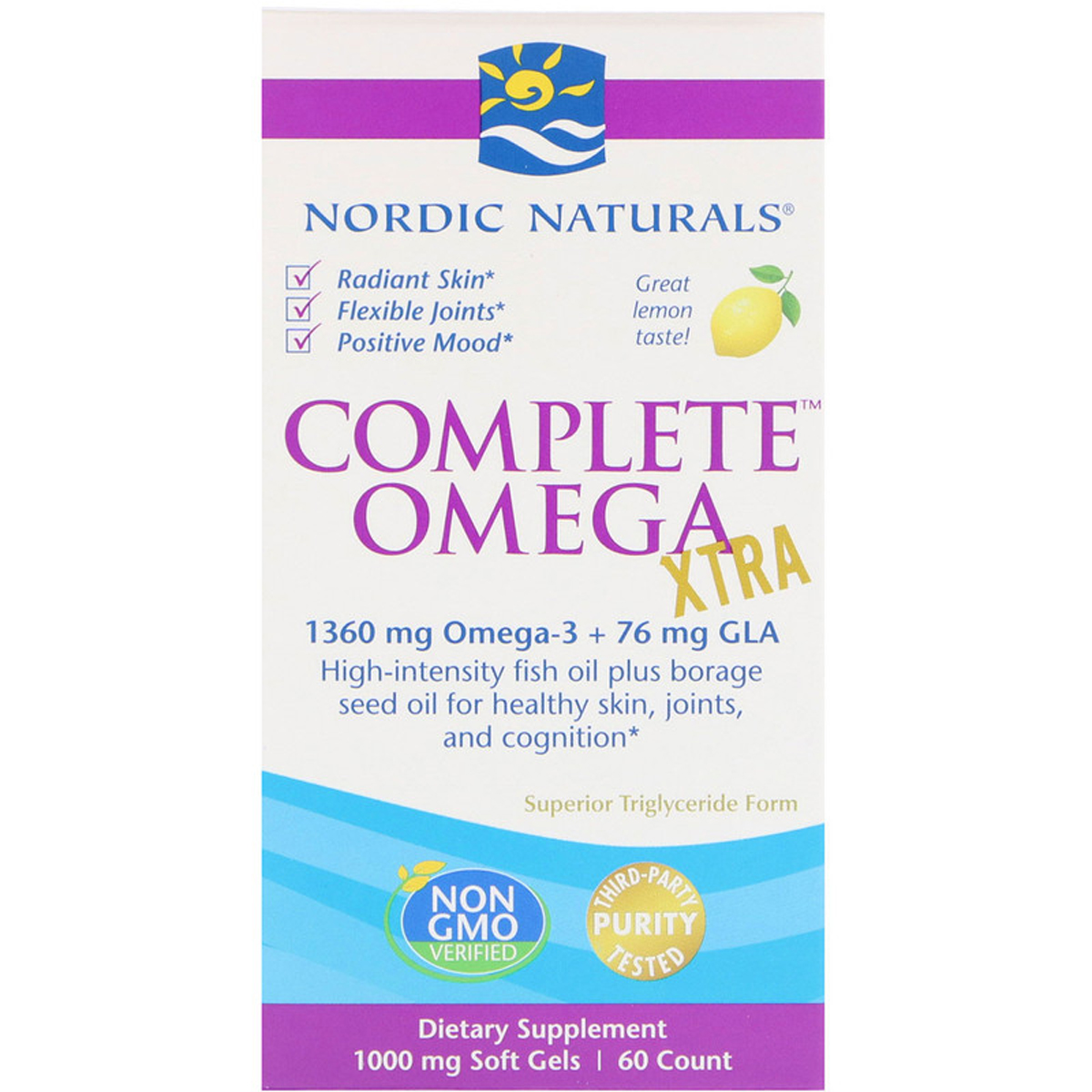 Омега комплекс з лимоном Екстра 1000 мг Nordic Naturals Complete Omega Xtra 60 желатинових капсул