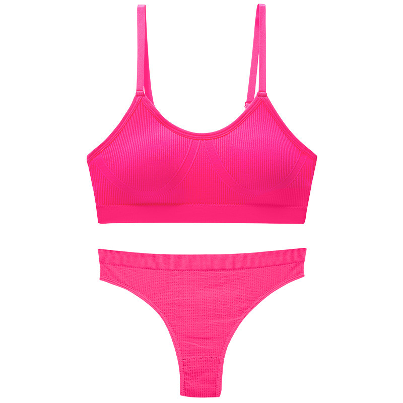 Безшовний комплект жіночої білизни No Brand 6618# L 80 ABC труси та топ у рубчик Рожевий електрик