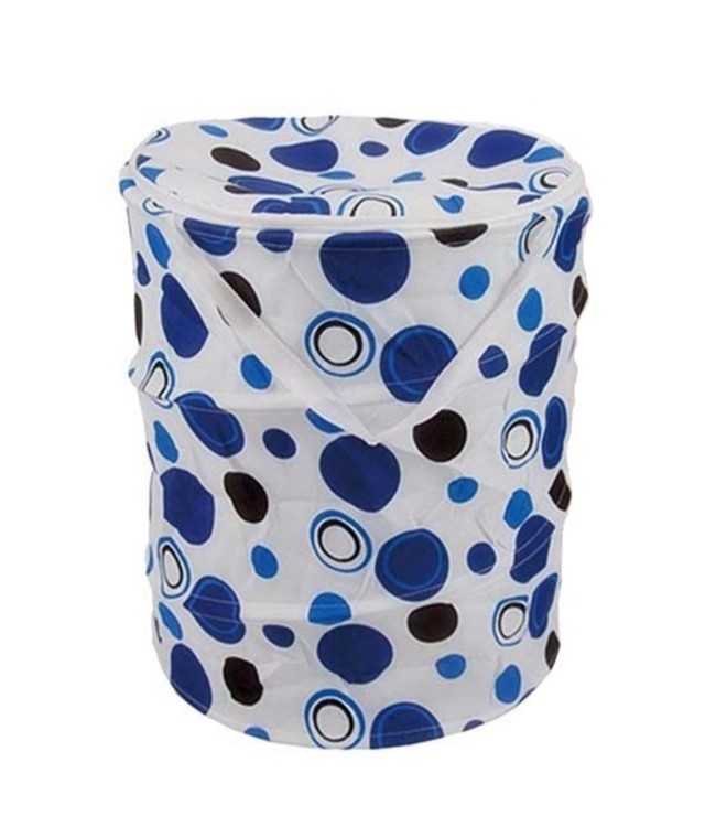 Кошик для зберігання іграшок та речей текстильний UKC 42х48 см Білий з синіми горошинами