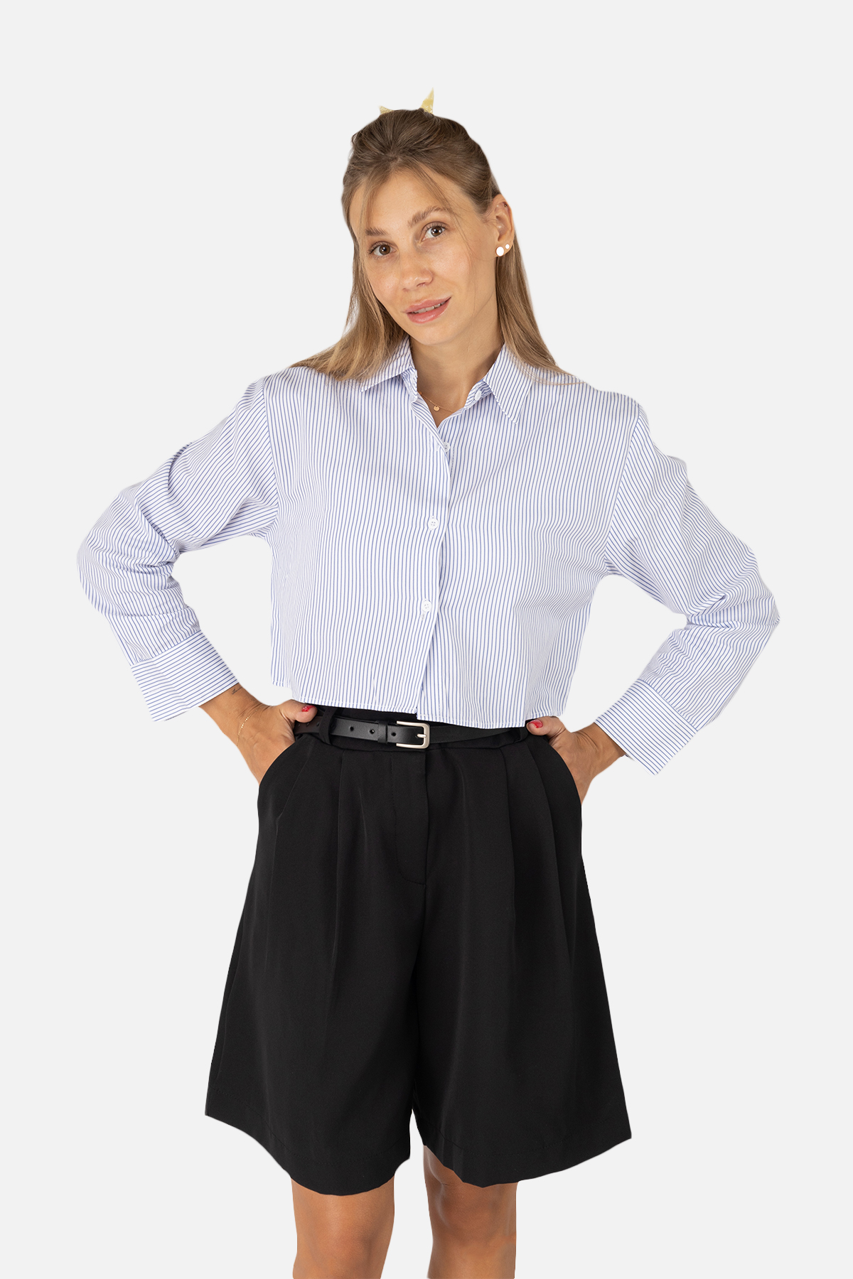 Жіноча сорочка Crep з довгим рукавом S Біло-блакитний ЦБ-00257236 (SKT001012280)