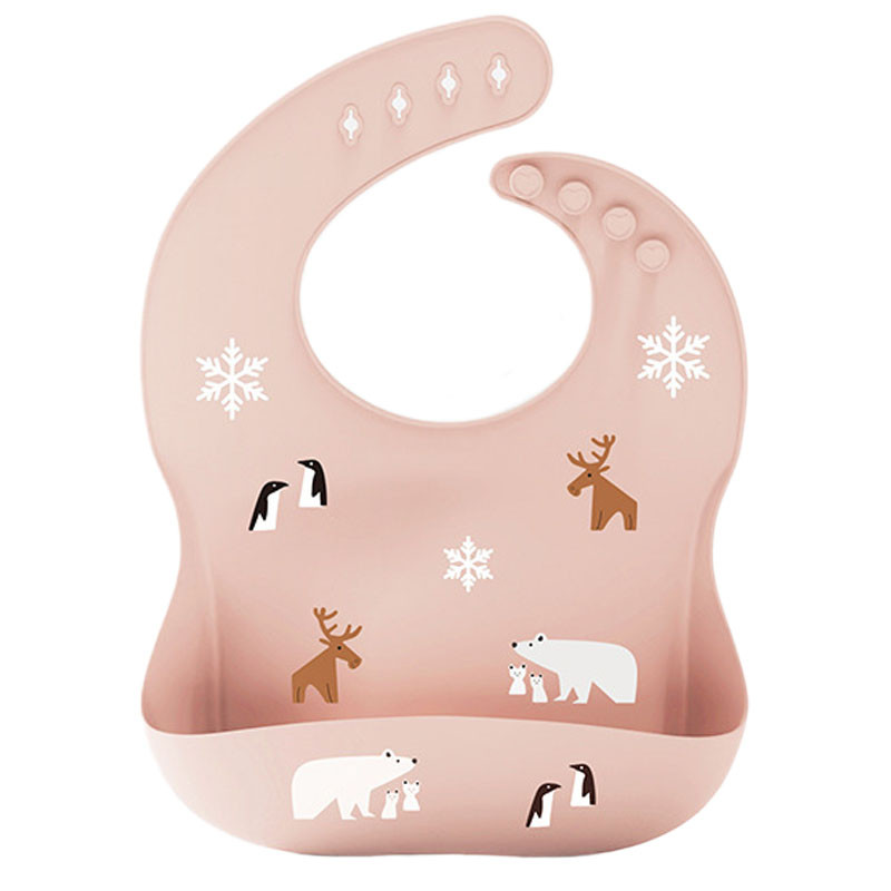 Слюнявчик силіконовий 2Life з малюнком тварин 30х24см Рожевий (v-12184)