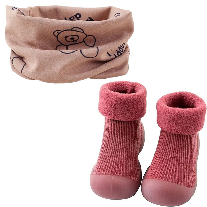 Шарф-бафф Бежевий та шкарпетки-черевики не ковзаючі 18/19(11,5 см) 2Life Бордовий (v-11805)