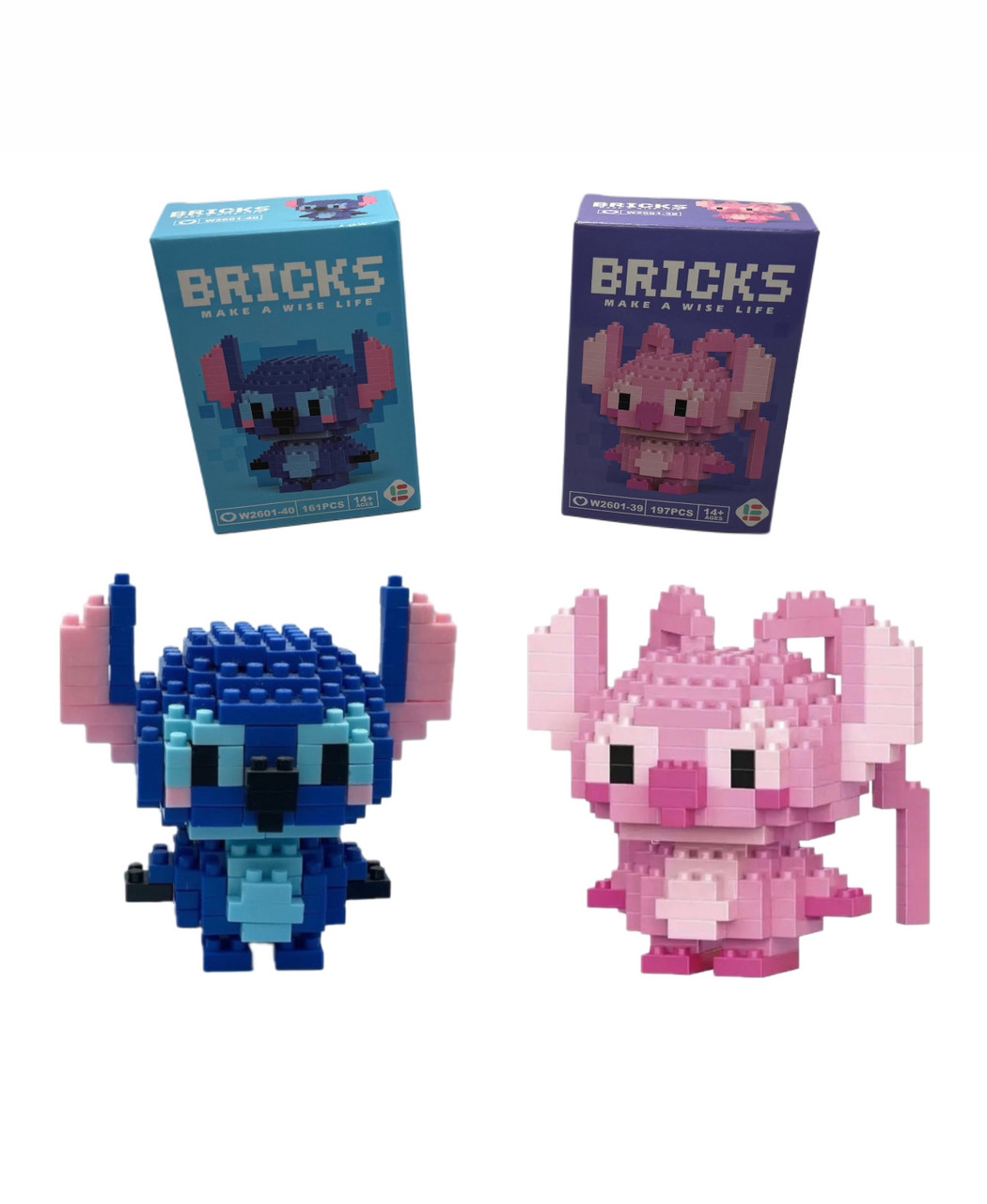 Конструктор OEM Bricks 3D Stitch Blue Pink 6.5 см комплект 2 шт Рожево-синій (KT2601-3940)