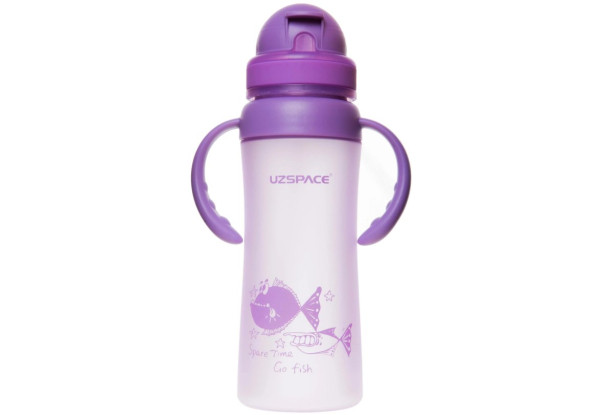 Пляшечка - поильник з трубочкою та ручками UZspace 3041 350 мл, фіолетова