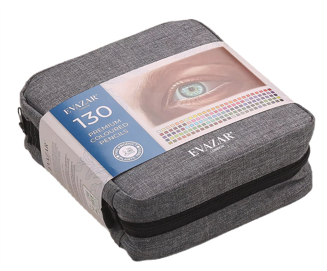 Кольорові олівці преміум-класу EVAZAR з м`яким грифелем 130 кольорів у нейлоновій сумці