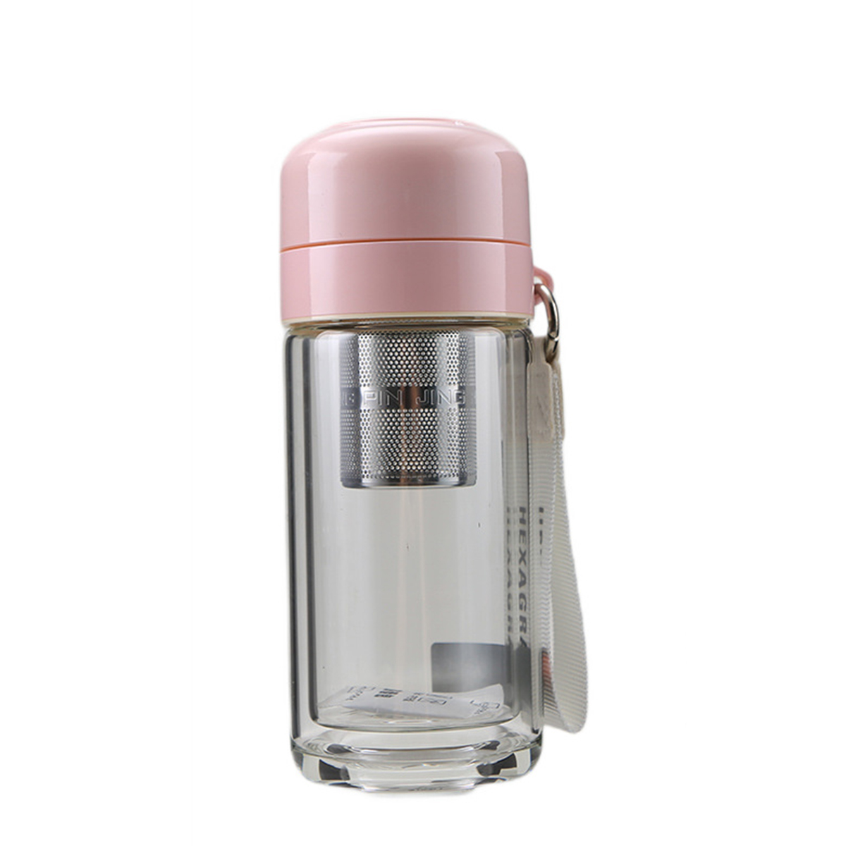 Термос скляний з подвійними стінками та заварником YIWU Hexagram 240 мл Рожевий (HP-14-40P)