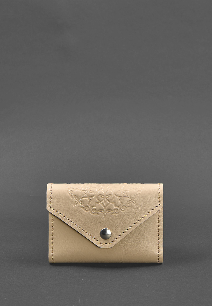 Жіночий шкіряний кард-кейс 3.0 (Гармошка) світло-бежевий з мандалою BlankNote