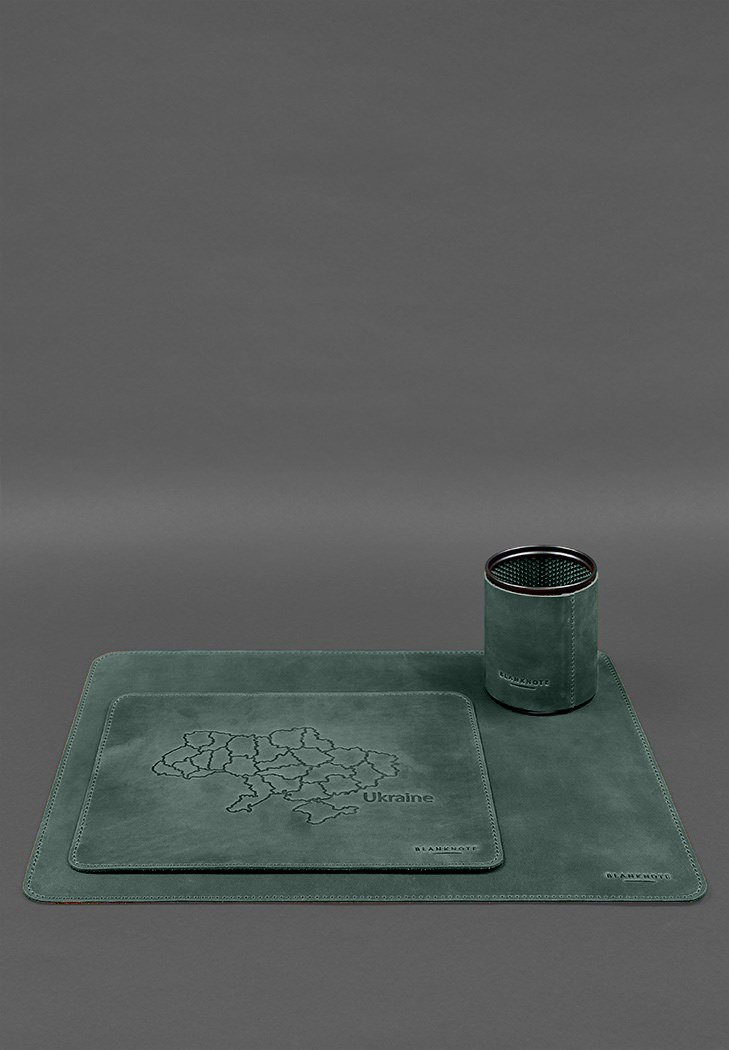 Настільний набір із натуральної шкіри 5.0 з мапою України Зелений Crazy Horse BlankNote