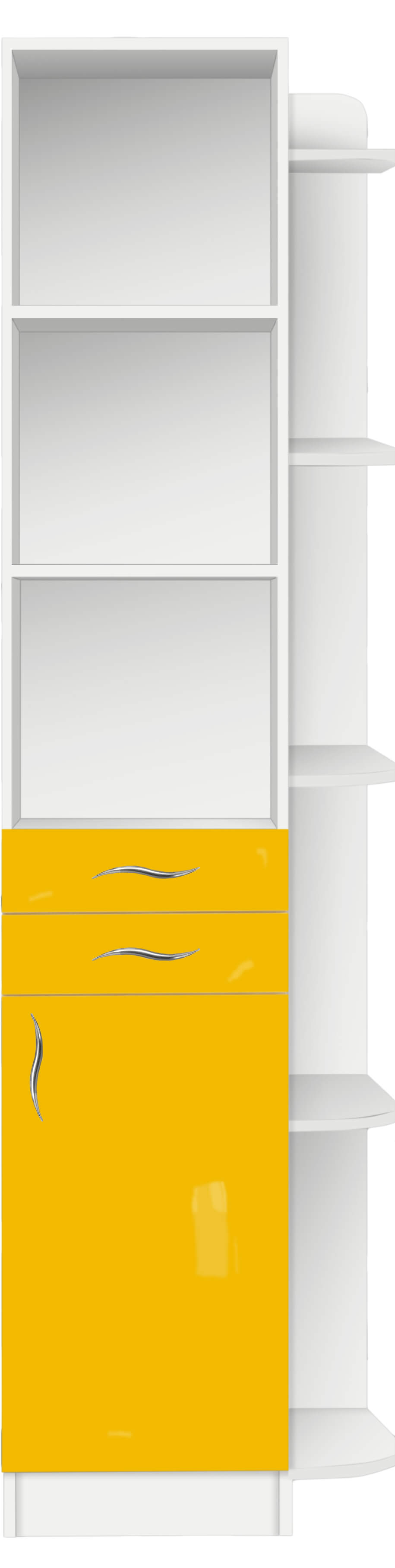 Пенал з полицями від дитячої Бася з фарбованими МДФ фасадами МАКСІ МЕБЛІ Білий гладкий/Жовтий (5103022)